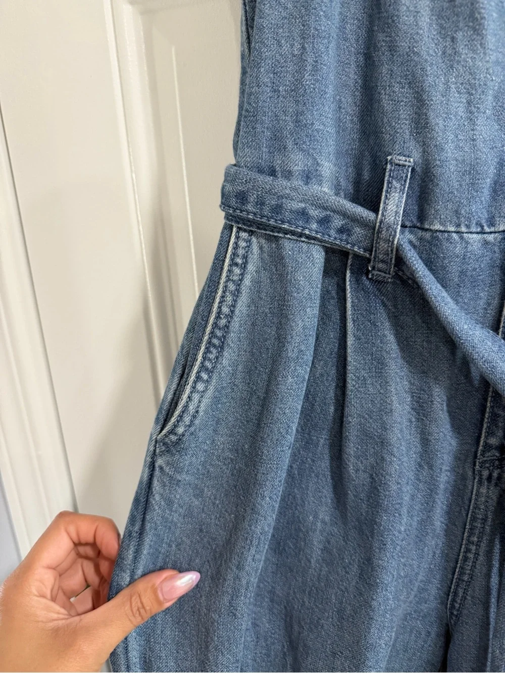 Guess Sleeveless Denim Jumpsuit in Light Blue Wash